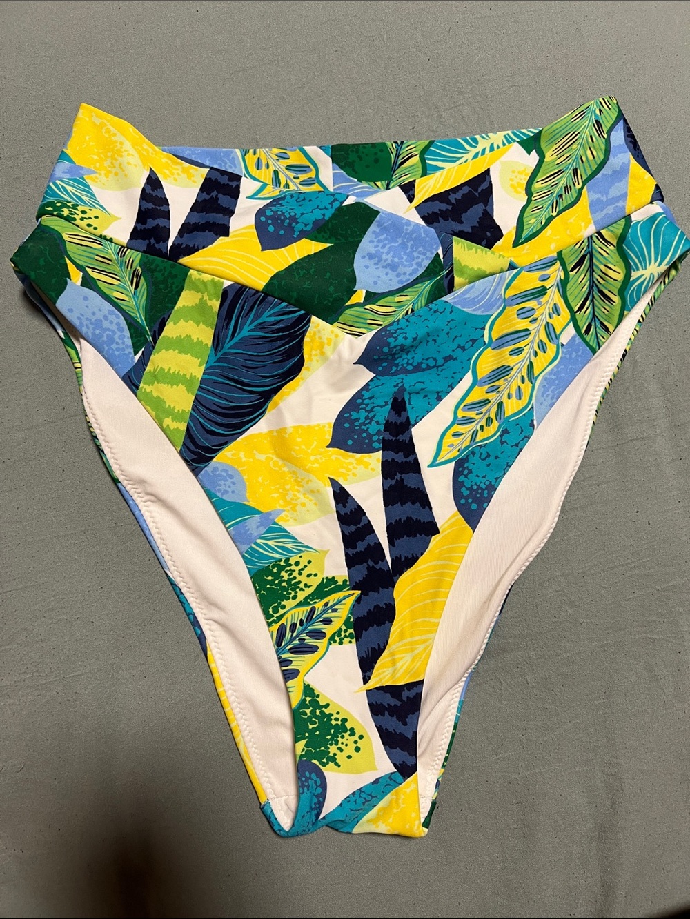 aerie High-Waist Tropical Leaf Bikini Bottom - Yellow, Blue & Green